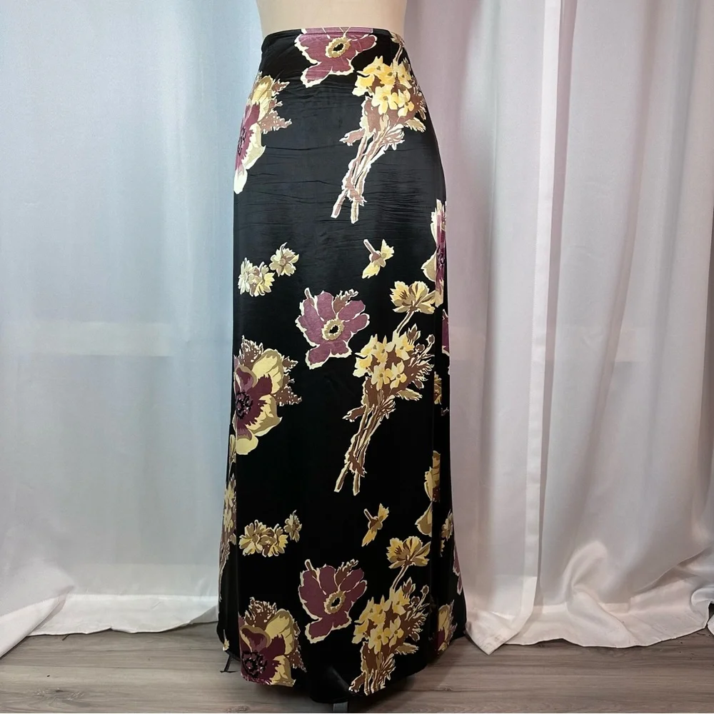 Vintage Satin Maxi Skirt Sz 9/10 Floral Fairy‎ Whimsigoth Grunge 90s Cottagecore
